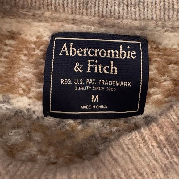 Abercrombie & Fitch Fair Isle Mock Neck Sweater Dress Size M Tan Beige Neutral - Picture 4 of 8